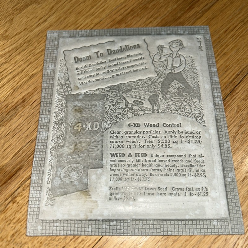 1940s O.M SCOTT & SONS CO Newspaper Mat SCOTT'S WEED CONTROL Marysville OHIO gallery