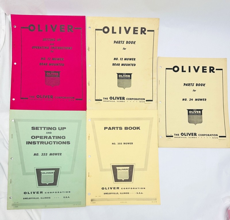 Lot Of 5 OLIVER Parts Books Setting Up Instructions Model #’s 355, 12, 24