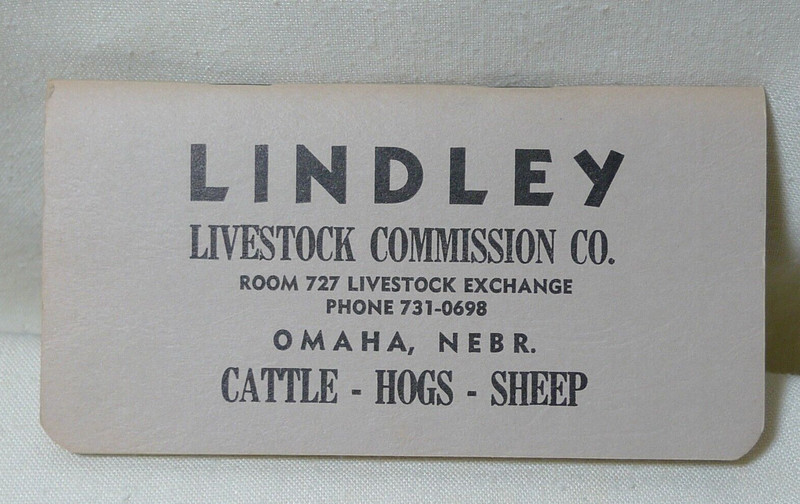 Lindley Livestock Commission Co. Omaha, Nebr. Pocket Memo Notebook 1960's