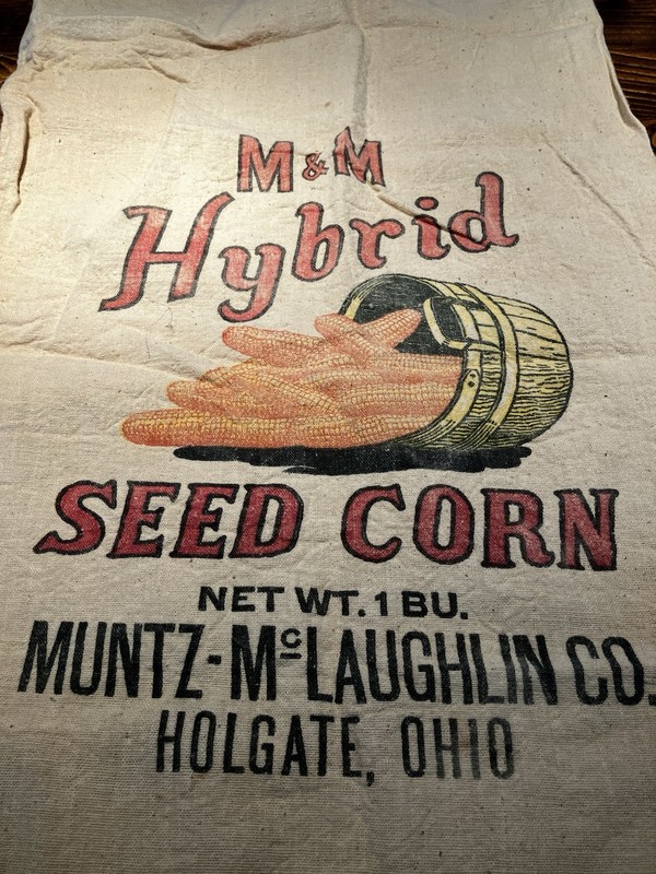 Vtg M &M Hybrid Seed Corn Sack Muntz McLaughlin COLGATE OHIO farmhouse decor gallery