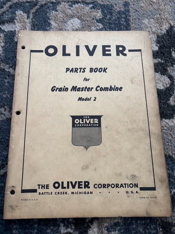 Oliver Tractor 2 Combine Parts Book Manual DCPA26