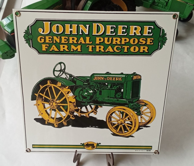 Vtg JOHN DEERE Sign Porcelain Enamel Steel Metal Ande Rooney 1995 Advertising