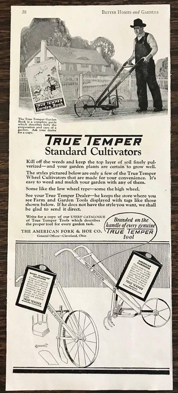 1927 True Temper Standard Cultivators Ad The American Fork & Hoe Co Cleveland