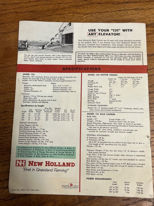 Vintage New Holland Farm Sale Brochures Feed Bunks 131 Bale Carrier 155 Elevator gallery