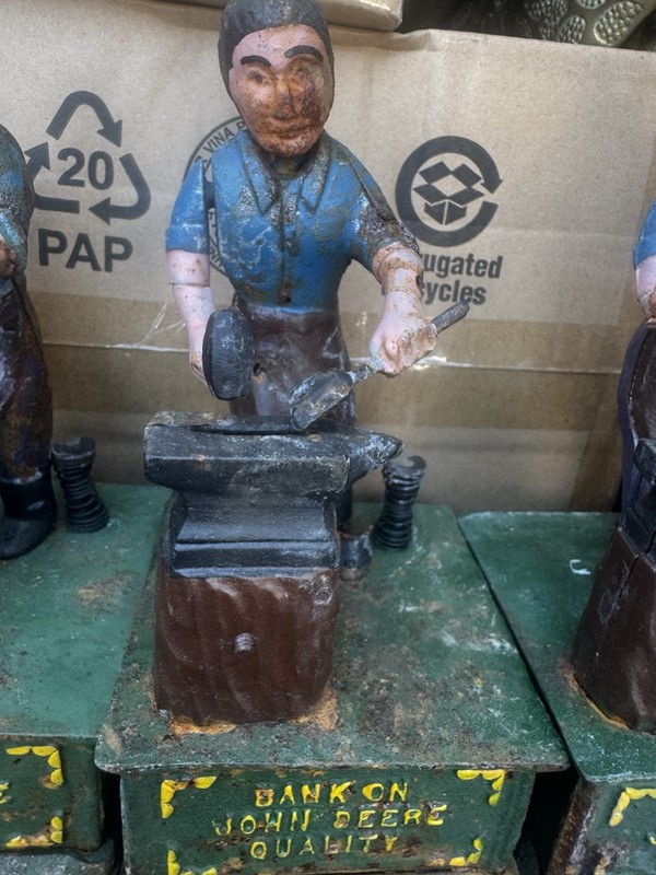 Vintage John Deere Cast Iron Bank "Bank on John Deere Quality" Blacksmith Anvil gallery