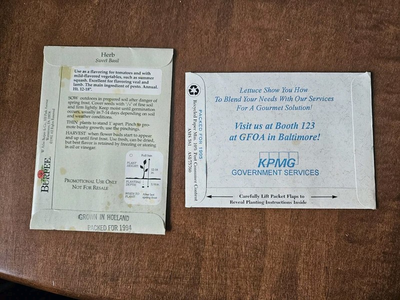 Vintage Set Of 2 Free Gift Sweet Basil And Lettuce Blend Seed Packets, 1994, 95 gallery
