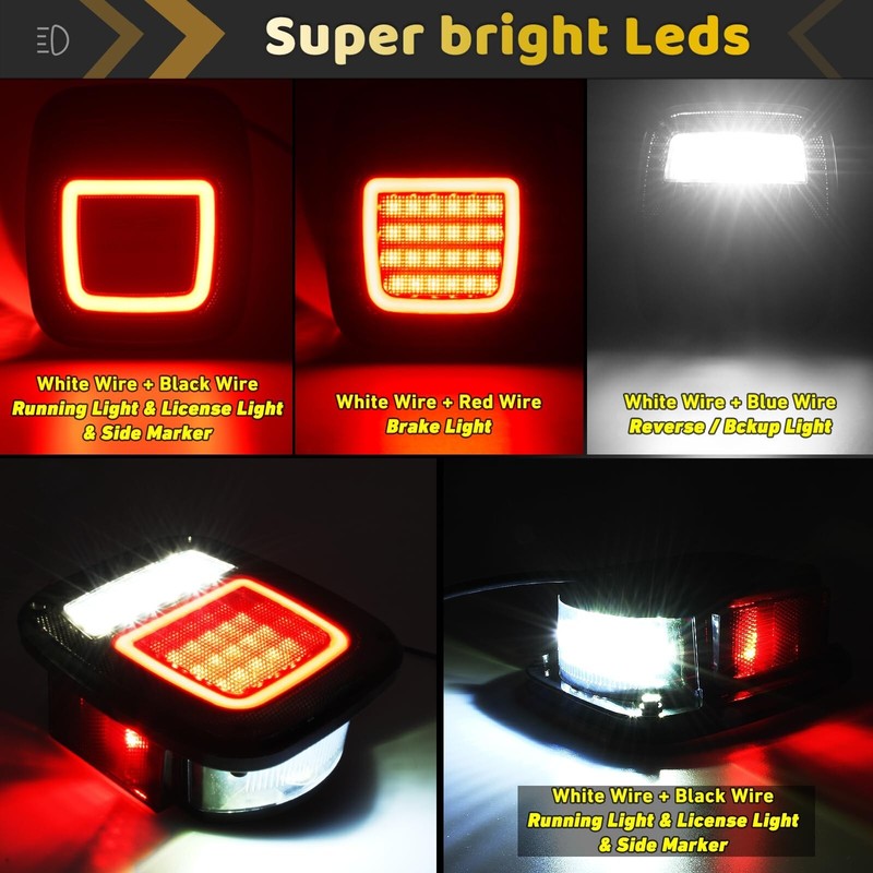 2Pcs Square Smoked Lens LED Halo Brake Stop Running/Reverse/License Plate/Cle... gallery