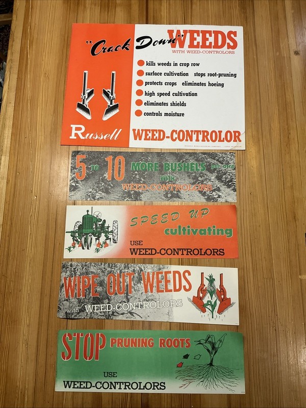Group Of 5 Vintage Russell Weed-Controlor Ad Posters Caro Michigan INV-AO17