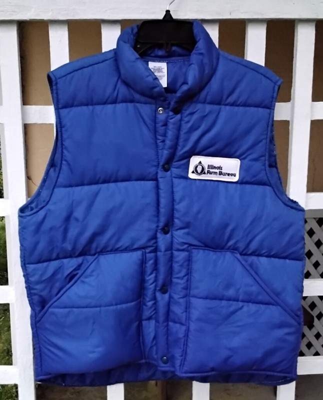 Vintage Puffer Vest Patch Illinois Farm Bureau Agriculture Mens Large