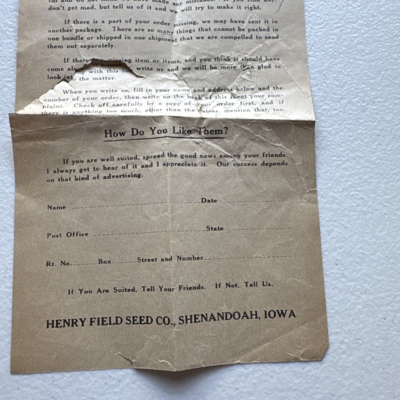 Henry Field Seed Co, Shenandoah, Iowa Order Sheet, Coupons Advertising gallery