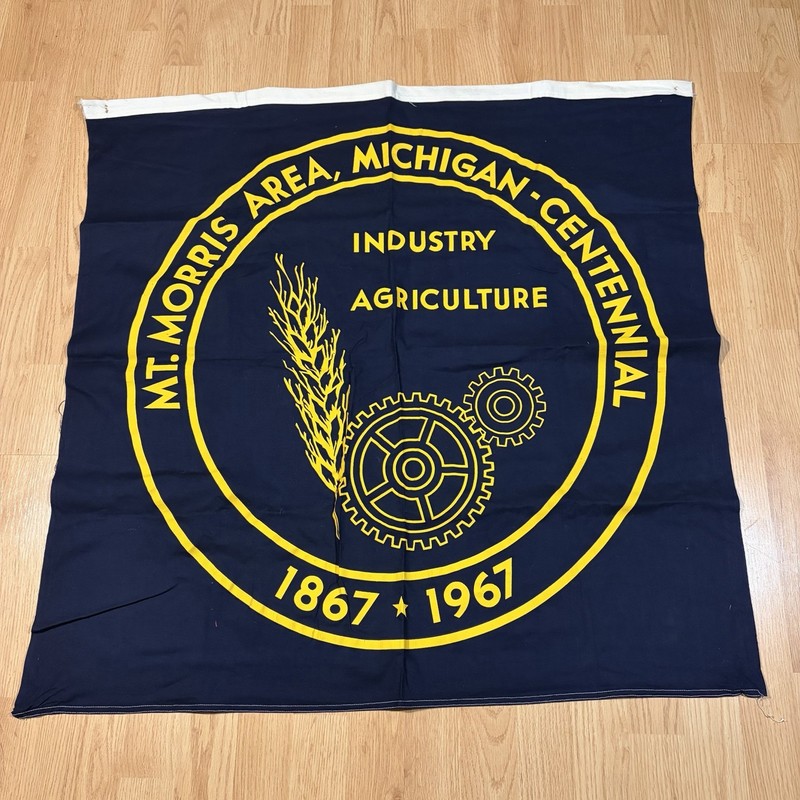 Vintage 1960s MT Morris Michigan Centennial Industry Agriculture Flag Banner 3ft