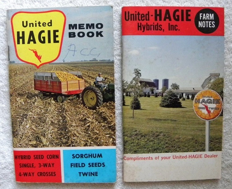 2 United Hagie Seed Corn Bucking Red Mule,Des Moines,Iowa IA Farm Notebooks,1960