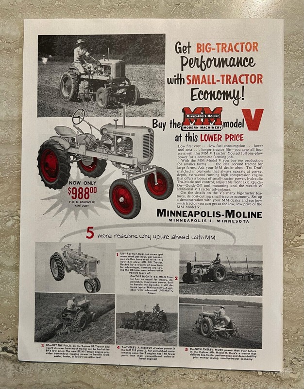 1953 Minneapolis-Moline Modern Machinery Farm Tractors MM Vtg Print Ad