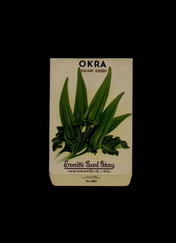 1940’s ANTIQUE OKRA DWARF LITHO SEED PACKET- EVERITT’S SEED, INDIANAPOLIS,IND