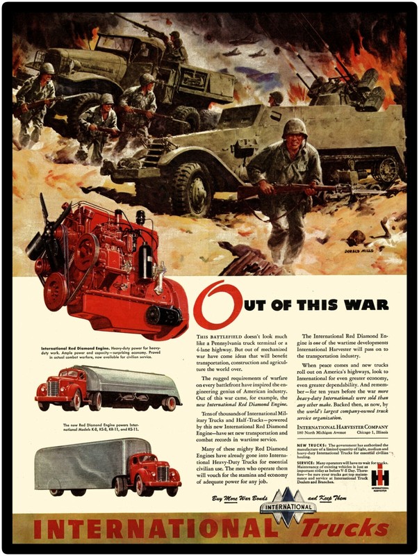 1945 New Metal Sign: International Harvester Trucks Red Diamond Engine 1/2 Track