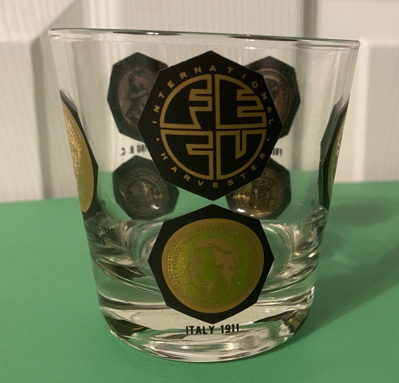 Vintage International Harvester Farmall Credit Union FECU Low Ball Whiskey Glass