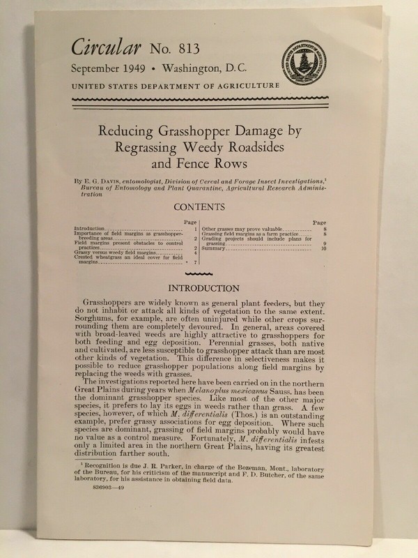 1949 USDA Farmers’ Bulletin No. 813 Reducing Grasshopper Damage Regrassing . . .