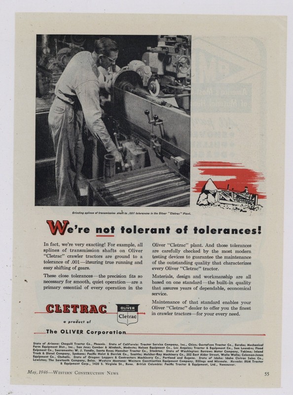 1946 Oliver Cletrac, Cleveland Tractor Ad: Machine Shop Picture at Plant –