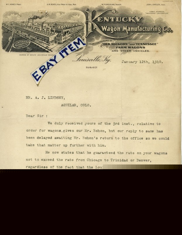 1910 LETTERHEAD Louisville KENTUCKY WAGON MANUFACTURING Nones Greusling Shelly