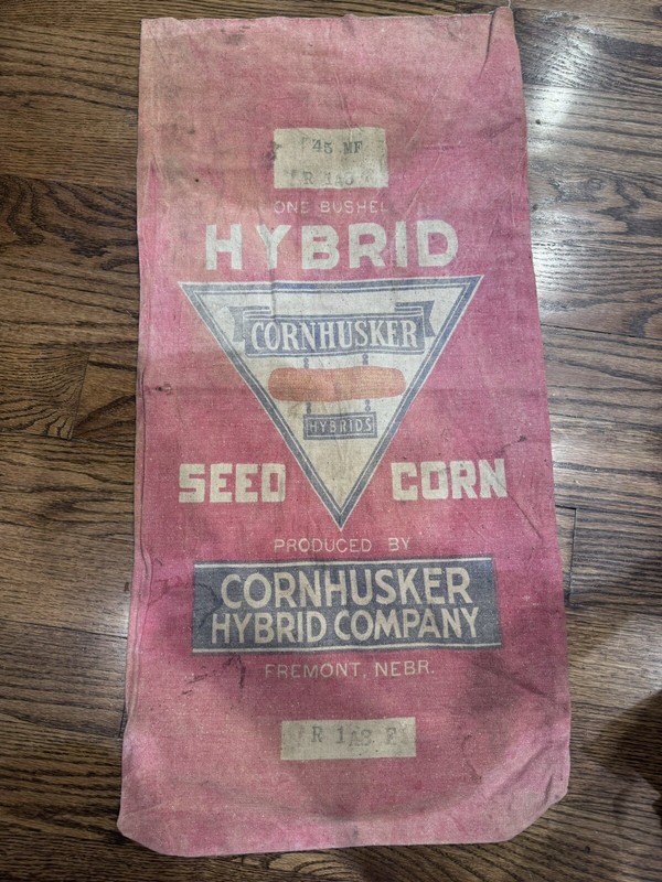 Vintage 50s Cornhusker Hybrid Seed Corn Feed Sack Bushel 16×25 Fremont Nebraska