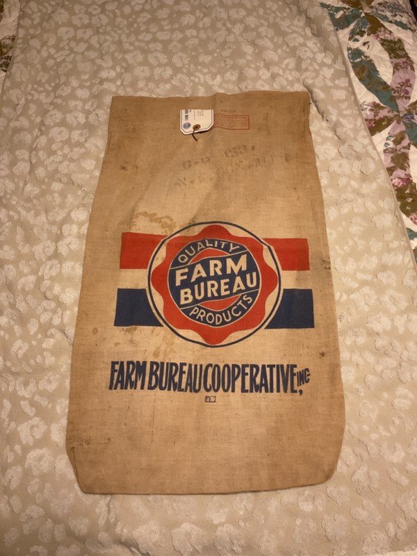 Quality Farm Bureau Products Red and Blue Graphics Cloth Seed Bag (READ) As Seen