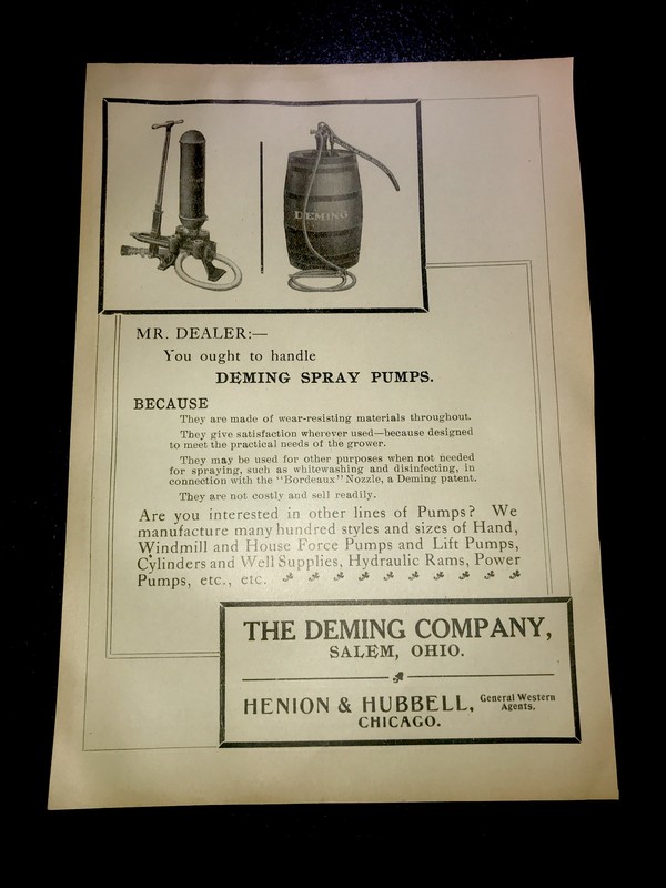 1908 Deming Pump Sprayer Farm Advertising – Salem – Ohio