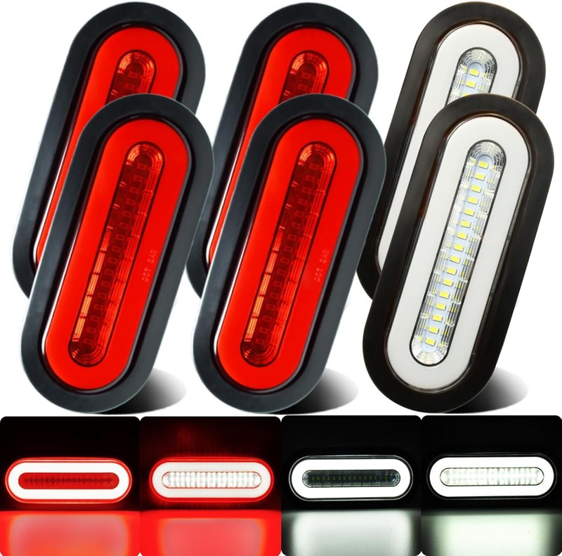6pc 6in Oval LED Trailer Tail Light 4 Red 2 White