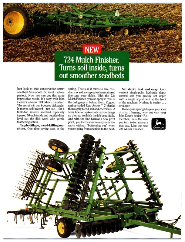 1990s John Deere 724 Mulch Finisher – Original Print Advertisement (8in X 11in)
