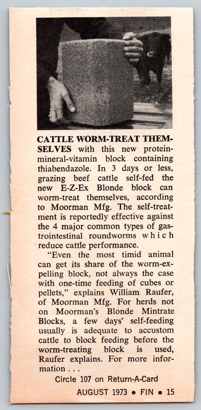 1973 Print Ad Moorman Mfg Cattle Worm Treat Themselves E-Z Ex Blonde