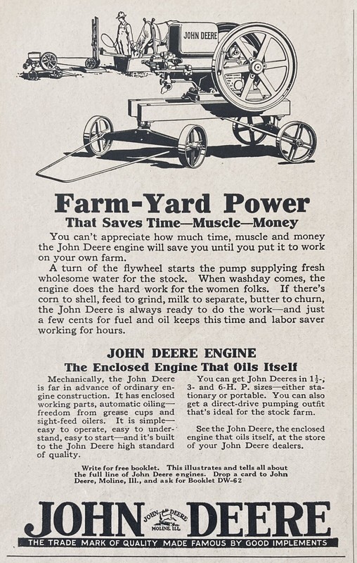 1929 AD.(XH66)~JOHN DEERE CO. MOLINE, ILL. JOHN DEERE FARM USE ENGINES