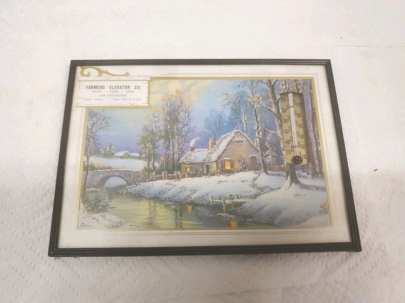 7″ X 5″ Framed Thermometer Farmers Elevator Traer Iowa 1960 Calendar Grain Feed