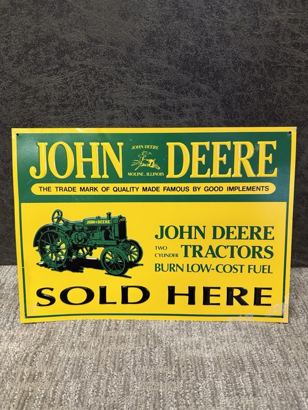 VINTAGE JOHN DEERE TRACTOR PORCELAIN SIGN SERVICE GAS OIL DEALERSHIP FARM