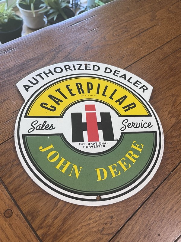 NICE PORCELAIN AUTHORIZED DEALER CATERPILLAR JOHN DEERE SIGN INTERNATIONAL HUB gallery