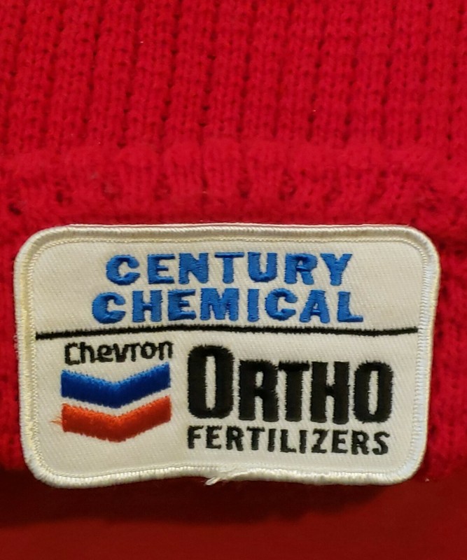 Vtg Chevron Ortho Fertilizer Beanie Embroidery Patch Hat Gas Oil Red Advertising gallery