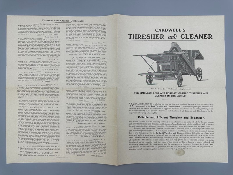 1890s CARDWELL THRESHER Farm Machine Advertising RICHMOND VIRGINIA Antique gallery