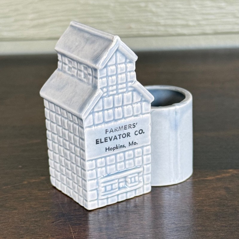 Vintage Hopkins MO Farmers Grain Elevator Advertising Toothpick Holder Ceramic gallery
