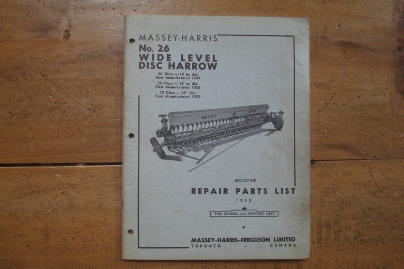1955 Massey-Harris No. 26 Wide Level Disc Harrows Parts Book