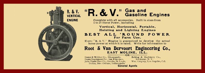 1905 Root & Van Dervoort NEW Metal Sign: Gas Engines – East Moline, Illinois