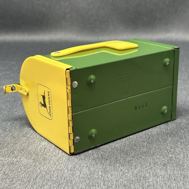 Vintage John Deere Green & Yellow Metal Mailbox Toy Bank ERTL Co Made in USA gallery