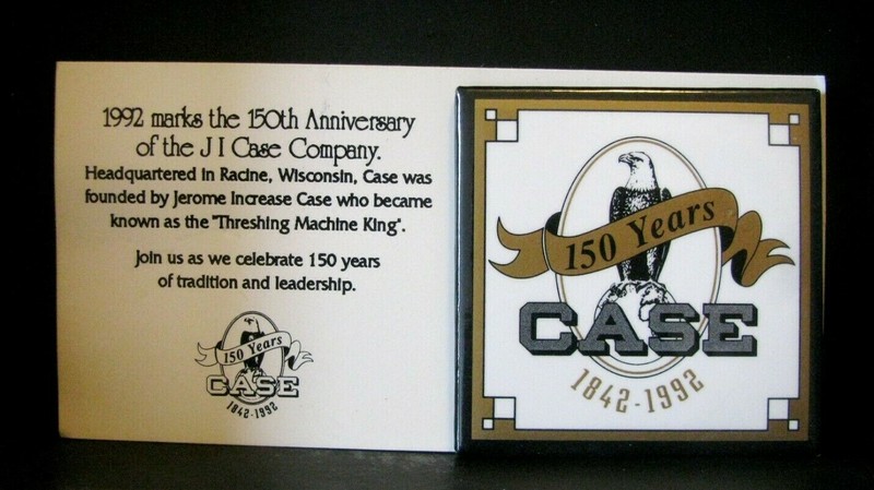 *J I CASE 150th Anniversary Old Abe Bald Eagle Hat Lapel Pin Button on Card 1992