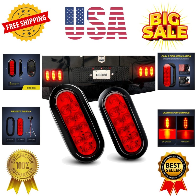 TL-01 6″ Oval Red LED Tail 2PCS w/Surface Mount Grommets Plugs Waterproof St…
