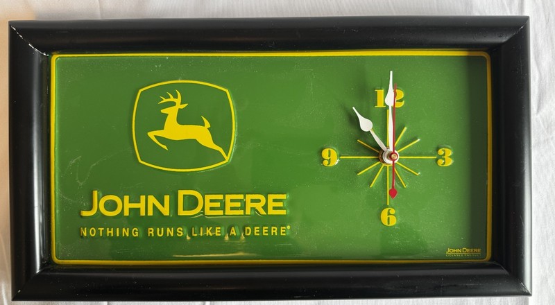 John Deere License Plate Wall Clock Sign Framed Green Yellow Tractor Decor READ