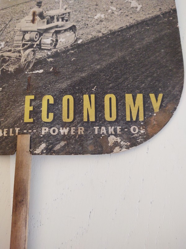 Vintage CATERPILLAR ADVERTISING FAN Diesel Track-Type Traction Tractor cardboard gallery