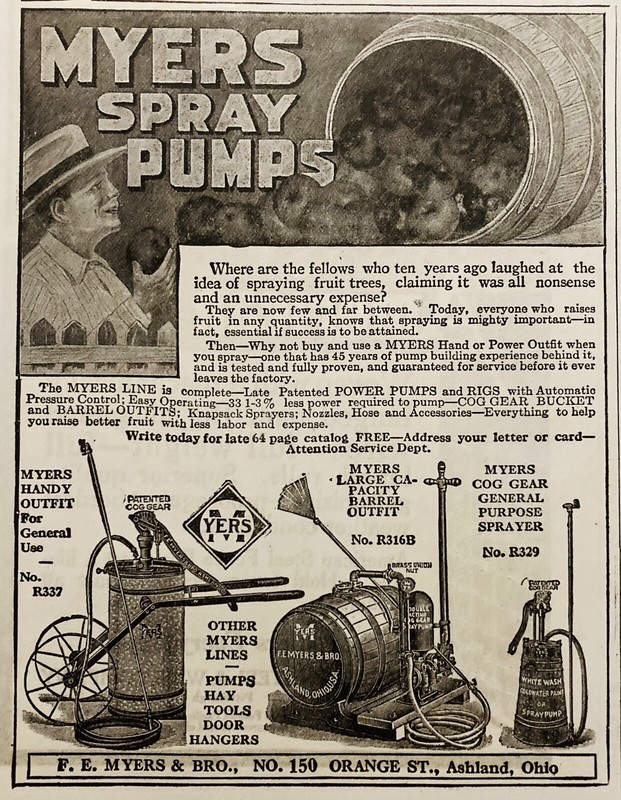 1917 AD.(XH71)~F.E. MYERS CO. ORANGE ST. ASHLAND, O. MYERS ORCHARD SPRAY PUMPS