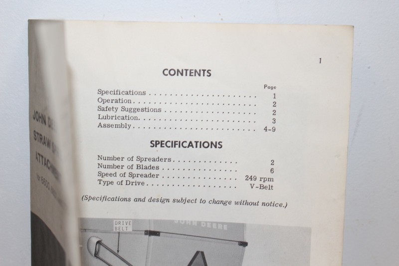Vintage John Deere 6600 7700 Combine Straw Spreader Operator's Manual OM-H78026 gallery
