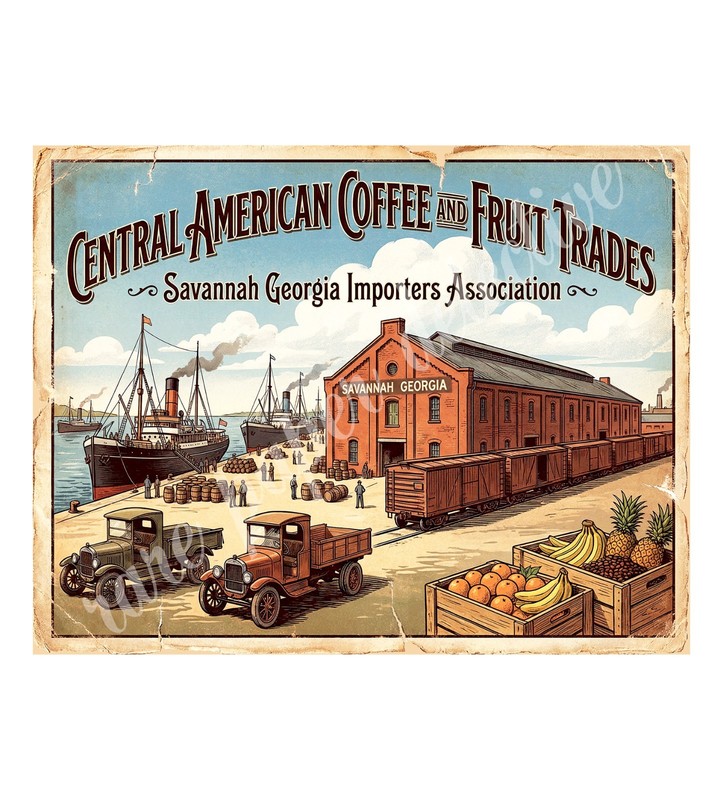 Central American Coffee and Fruit 1950s Retro Style Fruit Crate Label 10.5″ x 8″