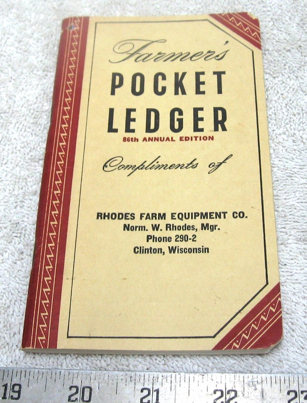 1952 – 1953 JOHN DEERE POCKET LEDGER BROCHURE RHODES EQUIP CLINTON WI