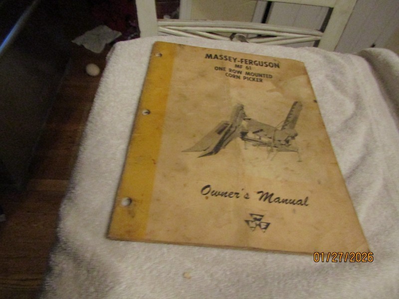 Vintage Massey Ferguson MF61 One Row Mounted Corn Picker Owner’s Manual MF 1962