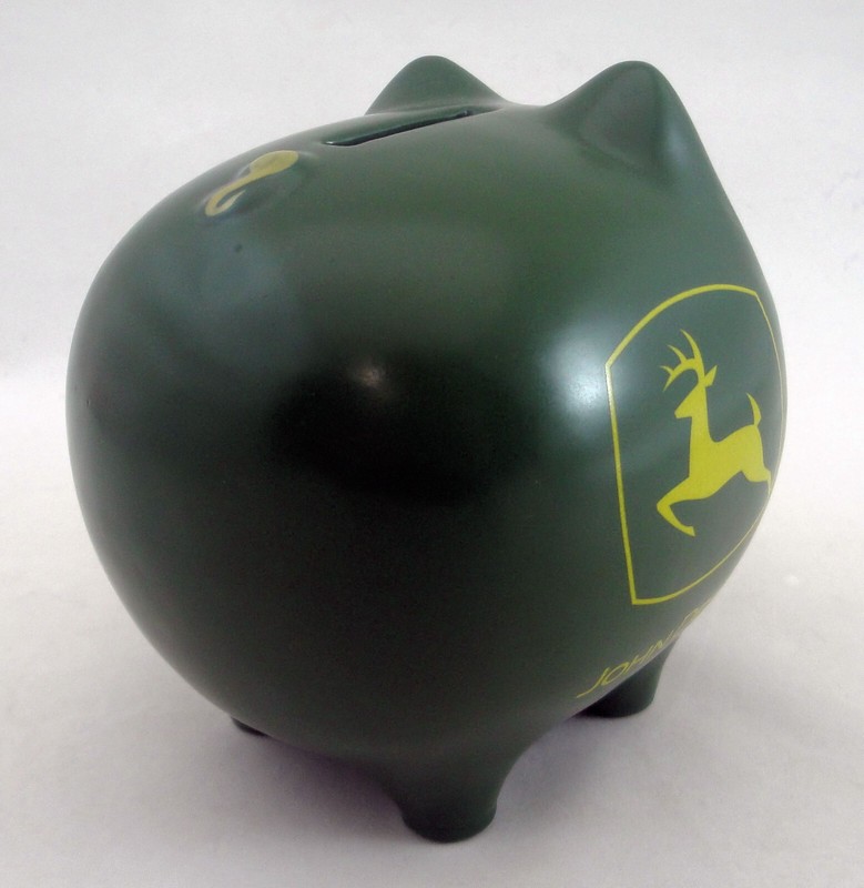 Licensed John Deere Yellow Logo Green Pig Coin Piggy Bank Figurine Stoneware gallery