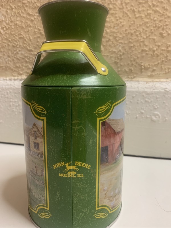 John Deere Milk Jug Can Metal Tin Green Yellow Farm Tractor Collectable Tractor gallery